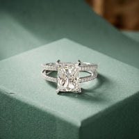 3.40CTW Radiant Cut Refined Split Shank Lab Grown Diamond Engagement Ring For Women White