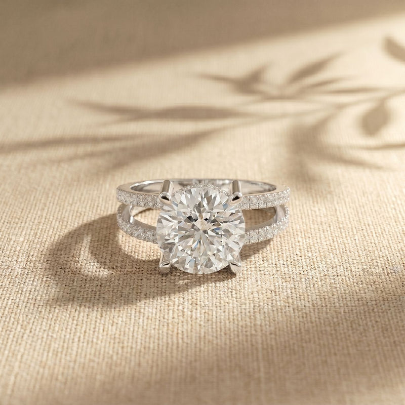 3.45CTW Round Cut Luxe Double Shank Lab Grown Diamond Engagement Ring For Women White