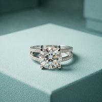 3.45CTW Round Cut Luxe Double Shank Lab Grown Diamond Engagement Ring For Women White