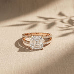 3.40CTW Asscher Cut Sculpted Split Shank Lab Grown Diamond Engagement Ring For Women Rose Gold