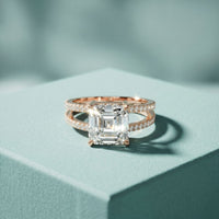 3.40CTW Asscher Cut Sculpted Split Shank Lab Grown Diamond Engagement Ring For Women Rose Gold
