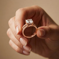 3.40CTW Asscher Cut Sculpted Split Shank Lab Grown Diamond Engagement Ring For Women Rose Gold