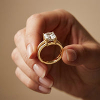 3.40CTW Asscher Cut Sculpted Split Shank Lab Grown Diamond Engagement Ring For Women Gold