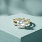 3.40CTW Asscher Cut Sculpted Split Shank Lab Grown Diamond Engagement Ring For Women Gold