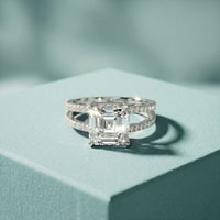 3.40CTW Asscher Cut Sculpted Split Shank Lab Grown Diamond Engagement Ring For Women White 