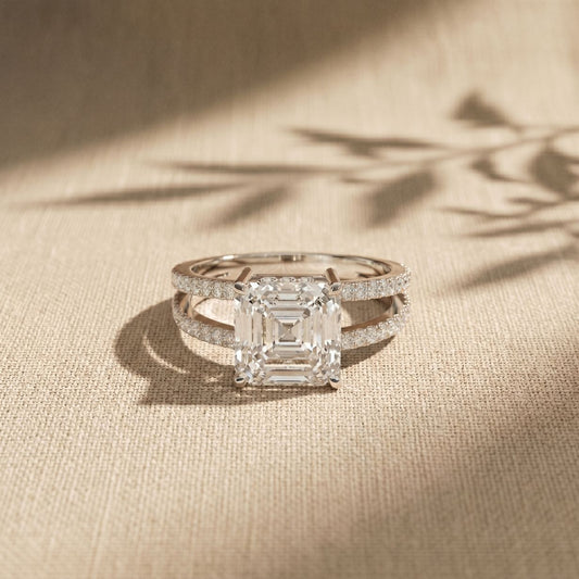 3.40CTW Asscher Cut Sculpted Split Shank Lab Grown Diamond Engagement Ring For Women White 