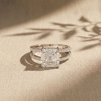 3.40CTW Asscher Cut Sculpted Split Shank Lab Grown Diamond Engagement Ring For Women White 
