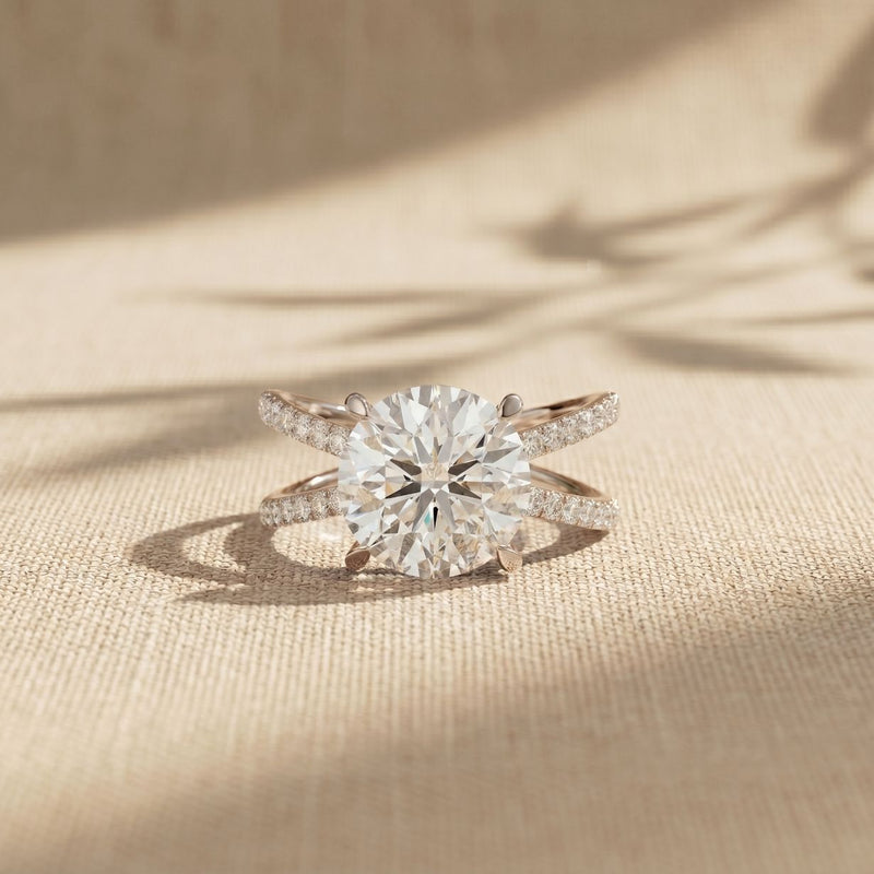 4CTW Round Cut Twisted Split Shank Lab Grown Diamond Engagement Ring For Women White