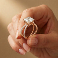 4CTW Asscher Cut Twisted Crossover Lab Grown Diamond Engagement Ring For Women Rose Gold