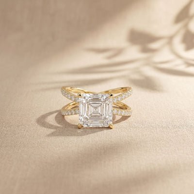 4CTW Asscher Cut Twisted Crossover Lab Grown Diamond Engagement Ring For Women