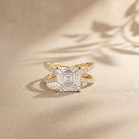 4CTW Asscher Cut Twisted Crossover Lab Grown Diamond Engagement Ring For Women Gold