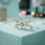 4CTW Asscher Cut Twisted Crossover Lab Grown Diamond Engagement Ring For Women Gold