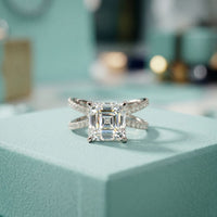 4CTW Asscher Cut Twisted Crossover Lab Grown Diamond Engagement Ring For Women White