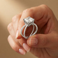 4CTW Asscher Cut Twisted Crossover Lab Grown Diamond Engagement Ring For Women White