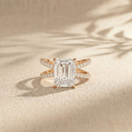 4CTW Emerald Cut Interwoven Band Lab Grown Diamond Engagement Ring For Women Rose Gold