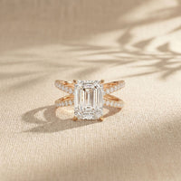 4CTW Emerald Cut Interwoven Band Lab Grown Diamond Engagement Ring For Women Rose Gold