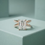 4CTW Emerald Cut Interwoven Band Lab Grown Diamond Engagement Ring For Women Rose Gold