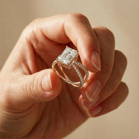 4CTW Emerald Cut Interwoven Band Lab Grown Diamond Engagement Ring For Women Rose Gold