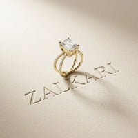 4CTW Emerald Cut Interwoven Band Lab Grown Diamond Engagement Ring For Women Gold