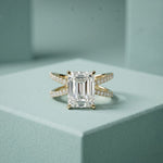4CTW Emerald Cut Interwoven Band Lab Grown Diamond Engagement Ring For Women Gold