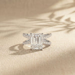 4CTW Emerald Cut Interwoven Band Lab Grown Diamond Engagement Ring For Women White