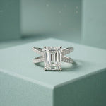 4CTW Emerald Cut Interwoven Band Lab Grown Diamond Engagement Ring For Women White