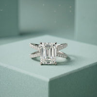4CTW Emerald Cut Interwoven Band Lab Grown Diamond Engagement Ring For Women White