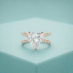4CTW Heart Cut Contemporary Crossover Lab Grown Diamond Engagement Ring For Women Rose Gold