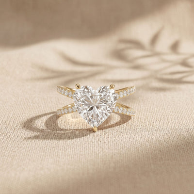 4CTW Heart Cut Contemporary Crossover Lab Grown Diamond Engagement Ring For Women