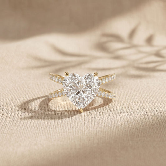 4CTW Heart Cut Contemporary Crossover Lab Grown Diamond Engagement Ring For Women Gold