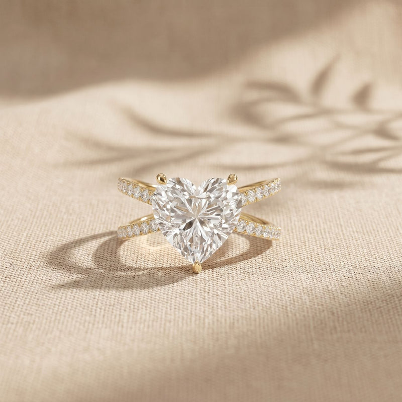 4CTW Heart Cut Contemporary Crossover Lab Grown Diamond Engagement Ring For Women Gold