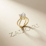 4CTW Heart Cut Contemporary Crossover Lab Grown Diamond Engagement Ring For Women Gold