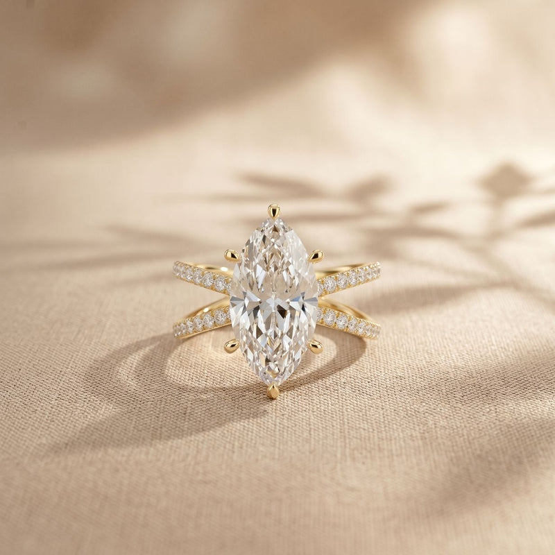 4CTW Marquise Cut Elegant Twisted Band Lab Grown Diamond Engagement Ring For Women Gold