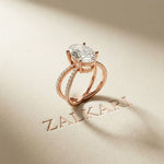 4CTW Oval Cut Swirl Shank Lab Grown Diamond Engagement Ring For Women Rose Gold