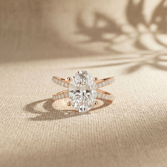 4CTW Oval Cut Swirl Shank Lab Grown Diamond Engagement Ring For Women Rose Gold