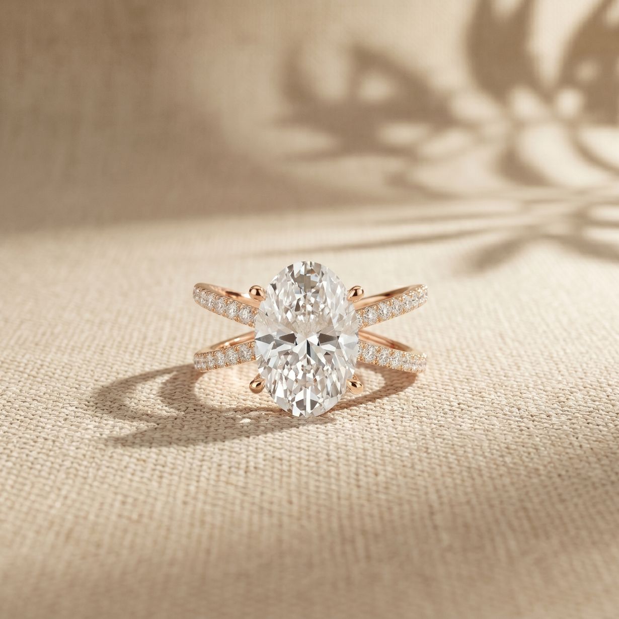 4CTW Oval Cut Swirl Shank Lab Grown Diamond Engagement Ring For Women Rose Gold