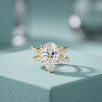 4CTW Pear Cut Graceful Crossover Lab Grown Diamond Engagement Ring For Women Gold
