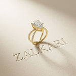 4CTW Pear Cut Graceful Crossover Lab Grown Diamond Engagement Ring For Women Gold