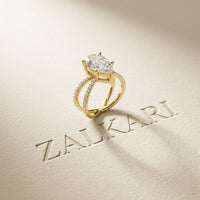 4CTW Pear Cut Graceful Crossover Lab Grown Diamond Engagement Ring For Women Gold