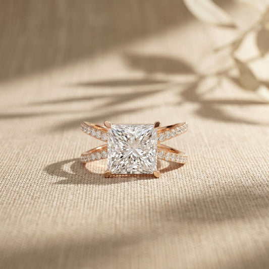 4CTW Princess Cut Sculptural Twist Lab Grown Diamond Engagement Ring For Women Rose Gold
