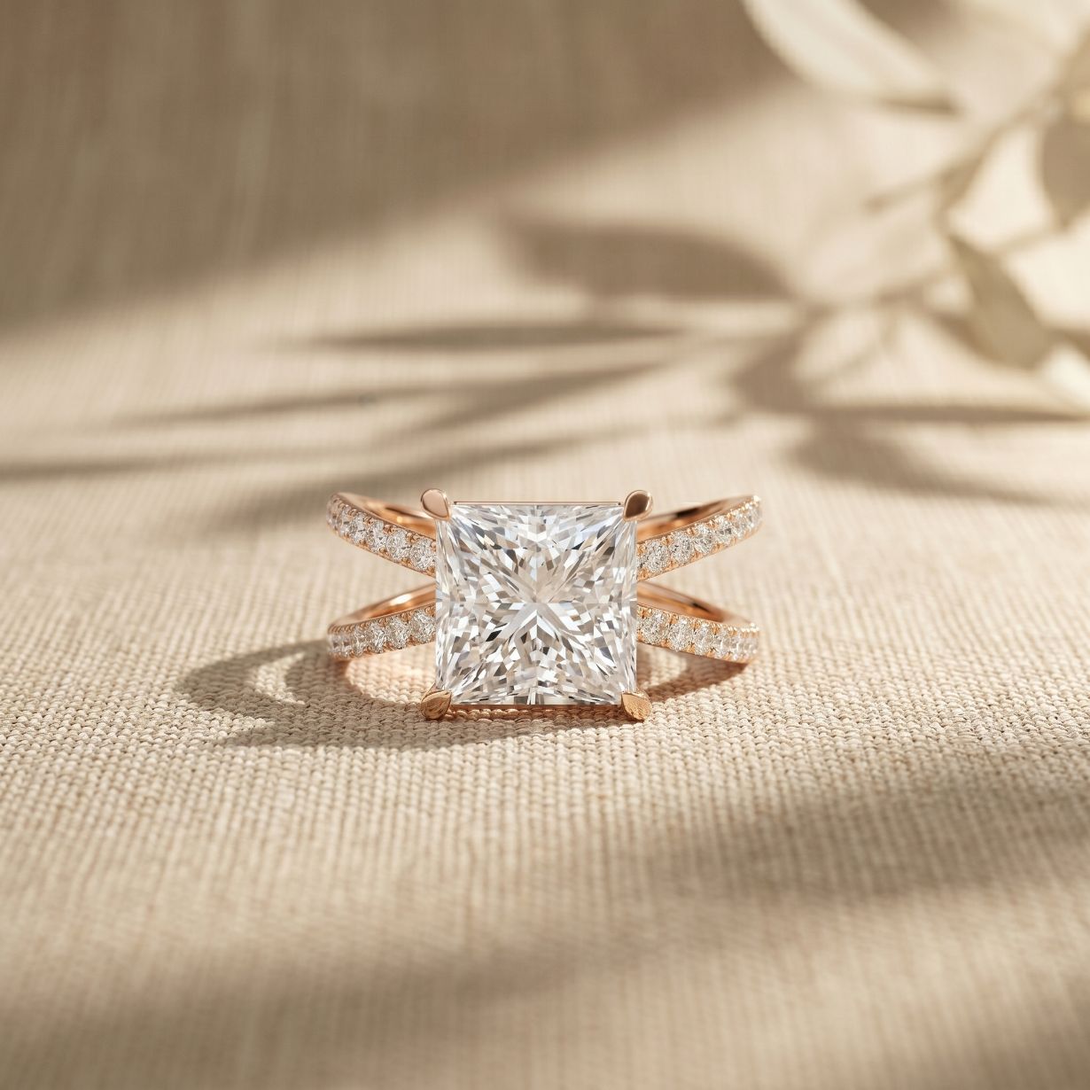 4CTW Princess Cut Sculptural Twist Lab Grown Diamond Engagement Ring For Women Rose Gold