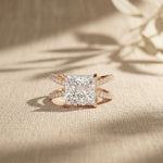 4CTW Princess Cut Sculptural Twist Lab Grown Diamond Engagement Ring For Women Rose Gold