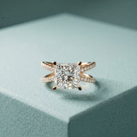 4CTW Princess Cut Sculptural Twist Lab Grown Diamond Engagement Ring For Women Rose Gold