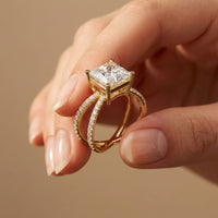 4CTW Princess Cut Sculptural Twist Lab Grown Diamond Engagement Ring For Women Gold