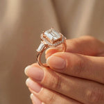 2.85CTW Emerald Cut Halo Lab Grown Diamond Engagement Ring For Women Rose Gold