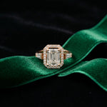 2.85CTW Emerald Cut Halo Lab Grown Diamond Engagement Ring For Women Rose Gold