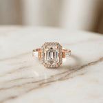 2.85CTW Emerald Cut Halo Lab Grown Diamond Engagement Ring For Women Rose Gold