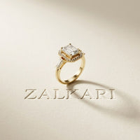 2.85CTW Emerald Cut Halo Lab Grown Diamond Engagement Ring For Women Gold
