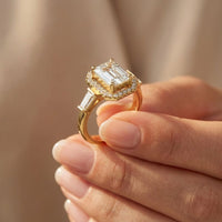 2.85CTW Emerald Cut Halo Lab Grown Diamond Engagement Ring For Women Gold