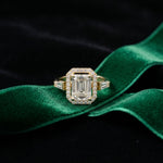 2.85CTW Emerald Cut Halo Lab Grown Diamond Engagement Ring For Women Gold